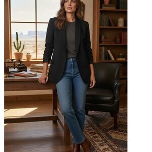 MM Couture by Miss Me Black Single Button Blazer Pinstripe Lining Size L